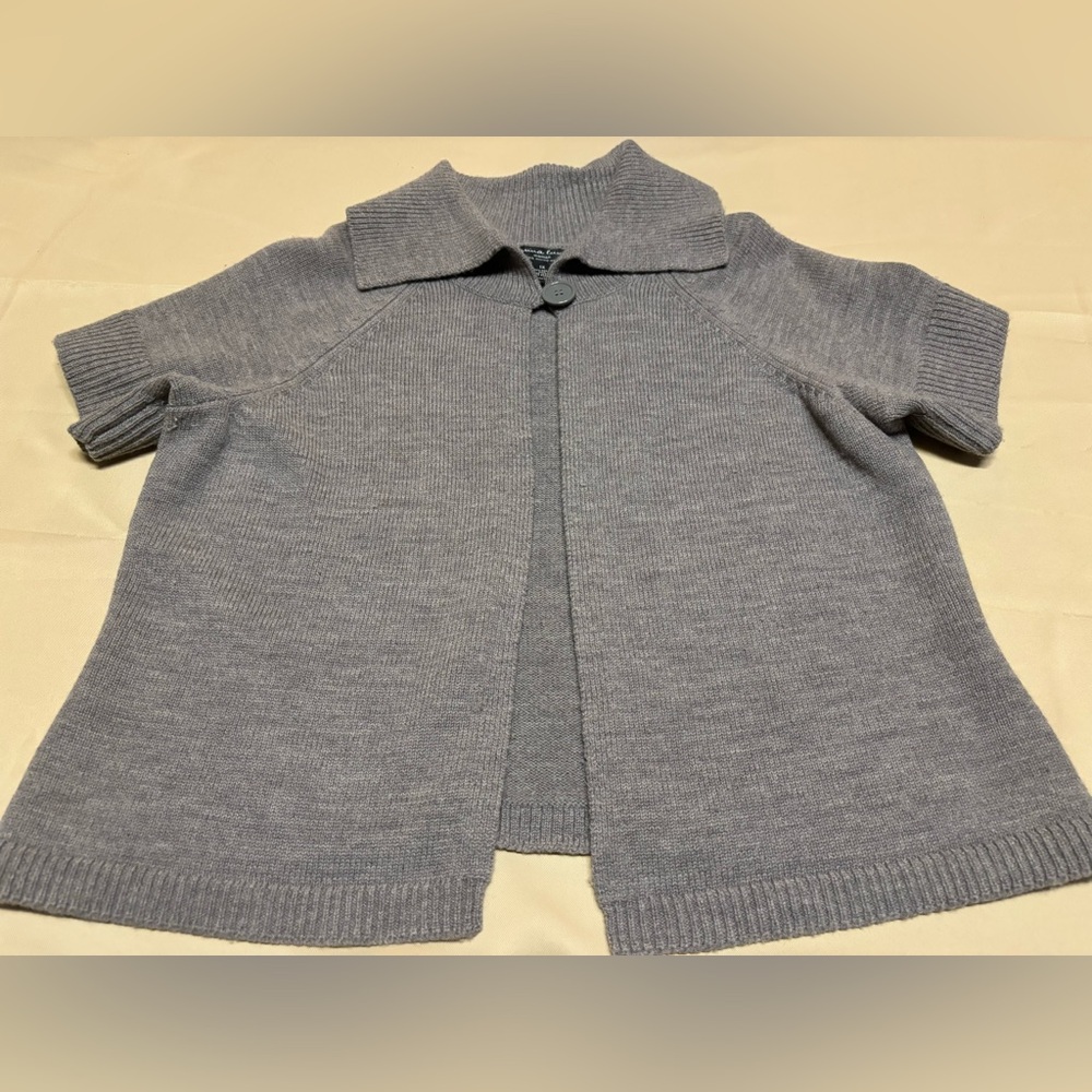 MARINA LUNA 100%‎ Merino Wool Grey Short Sleeve Cardigan Sweater Size 1X